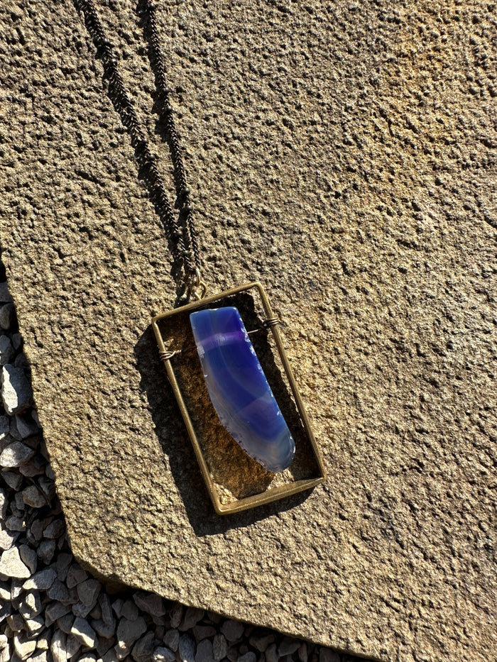 Simple Crystal Pendant Necklace - Indigo