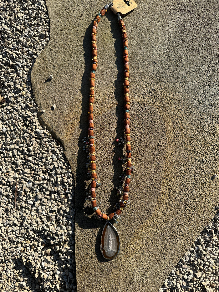 Bohemian Wrapped Necklace with a Natural Stone Pendant