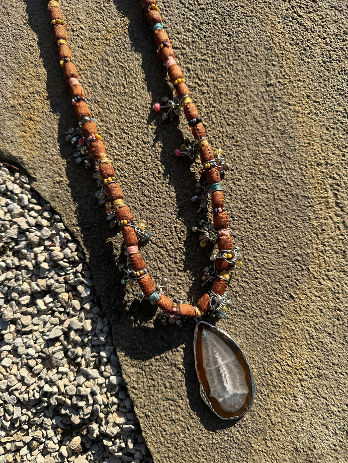 Bohemian Wrapped Necklace with a Natural Stone Pendant