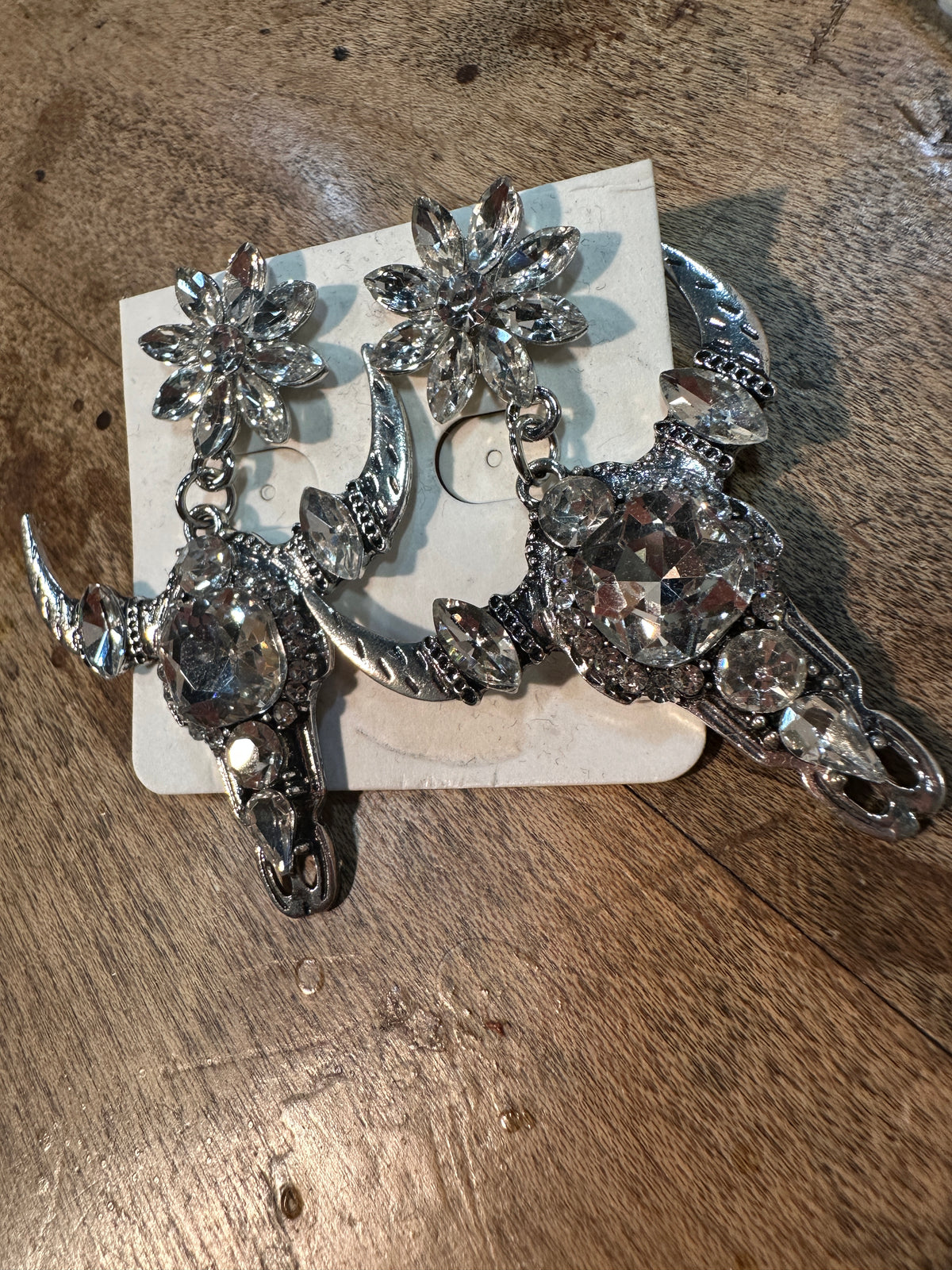 So Extra Cow Skull Earrings - Silver