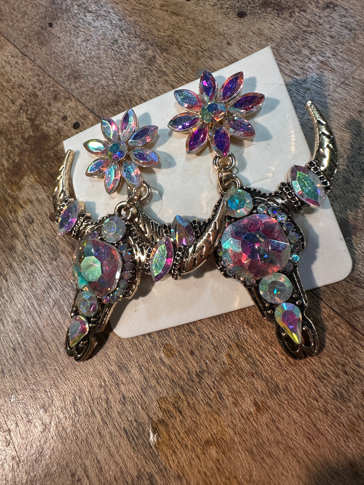 So Extra Cow Skull Earrings - Gold/Iridescent