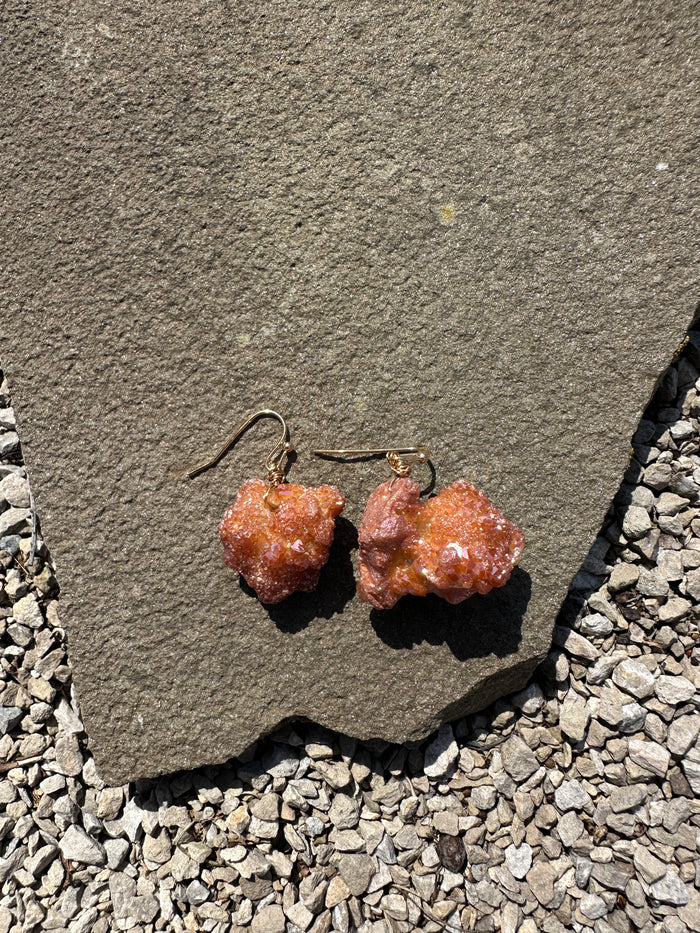 Natural Rock Earrings - Coral