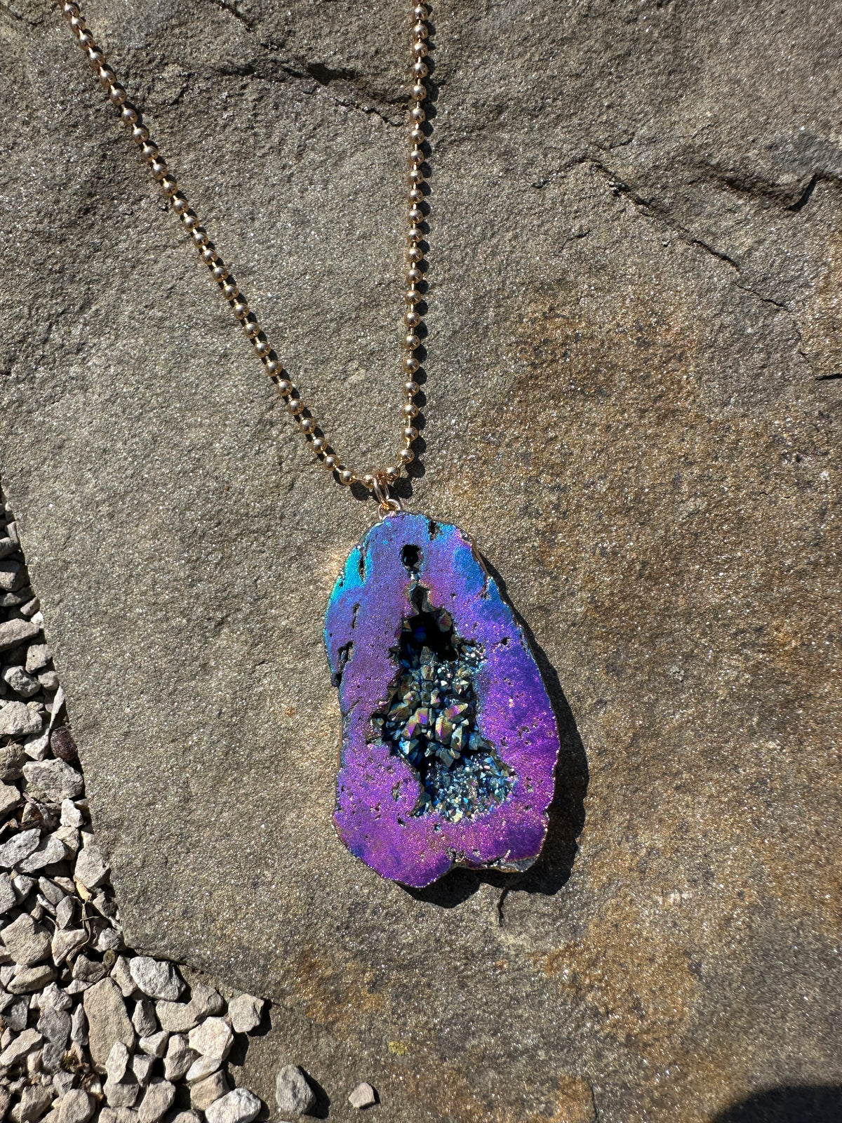 Statement Geode Pendant Necklace - Iridescent Purple