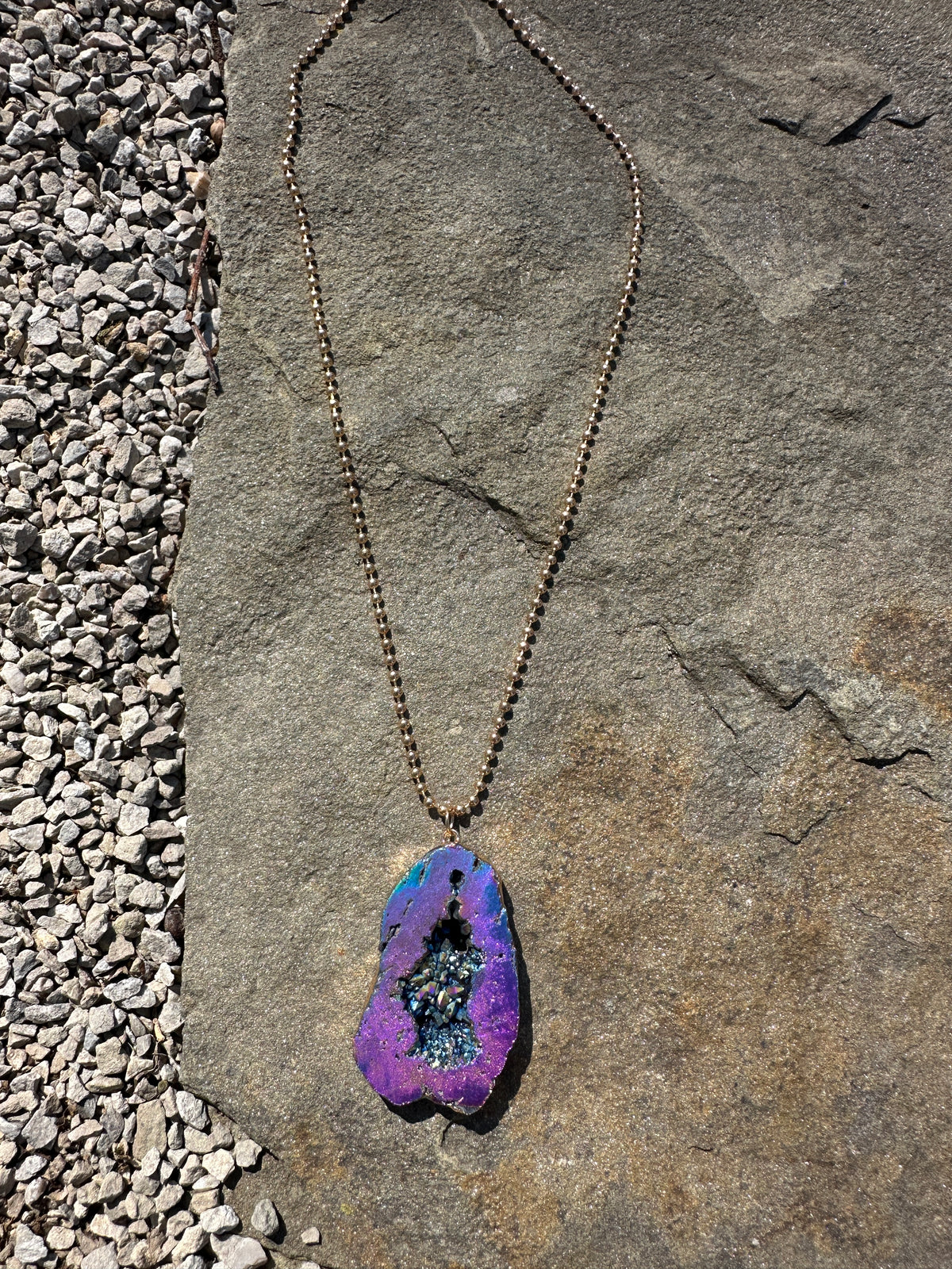 Statement Geode Pendant Necklace - Iridescent Purple