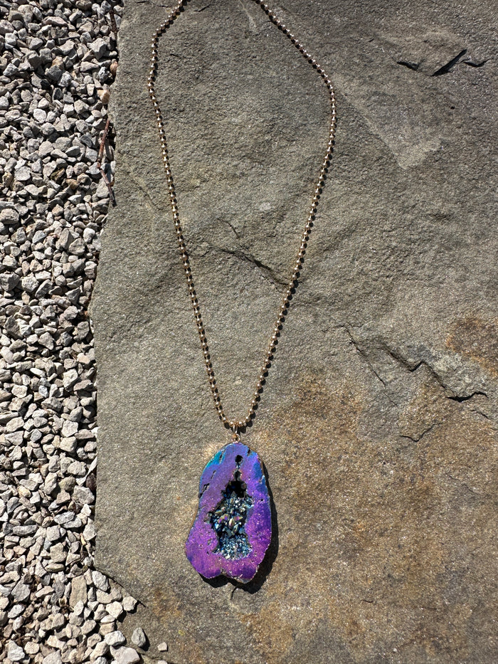 Statement Geode Pendant Necklace - Iridescent Purple