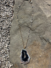 Statement Geode Pendant Necklace - Black + White