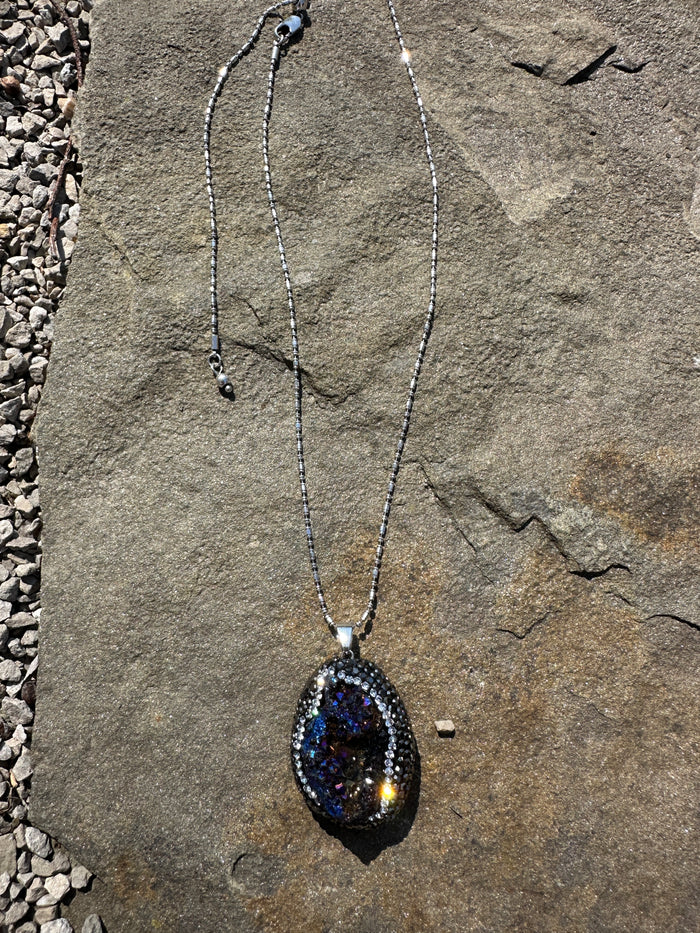 Statement Geode Pendant Necklace - Rhinestone Blue