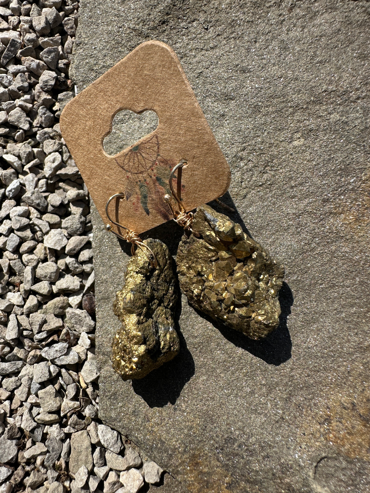 Natural Rock Earrings - Golden