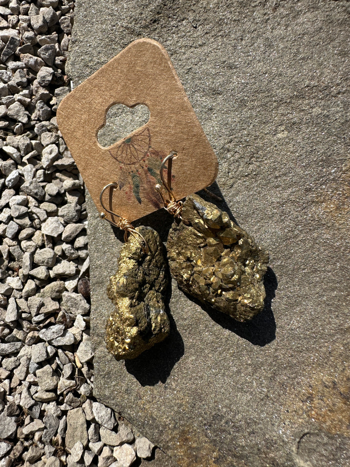 Natural Rock Earrings - Golden