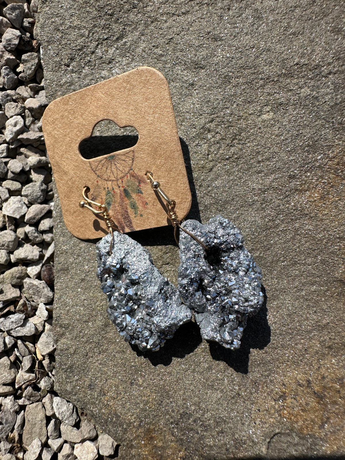 Natural Rock Earrings - Silver