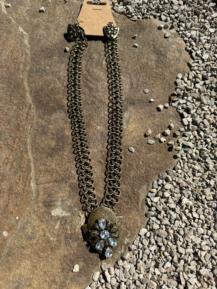 Bronze Rhinestone Chunky Chain Necklace