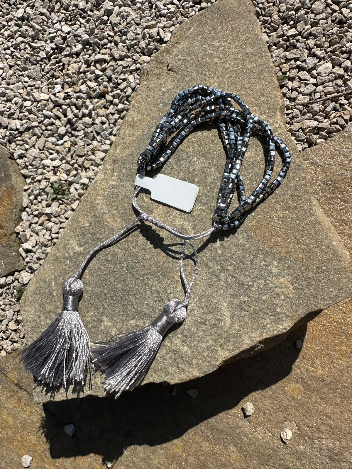 Tassel Cinch Beaded Bracelet - Silver