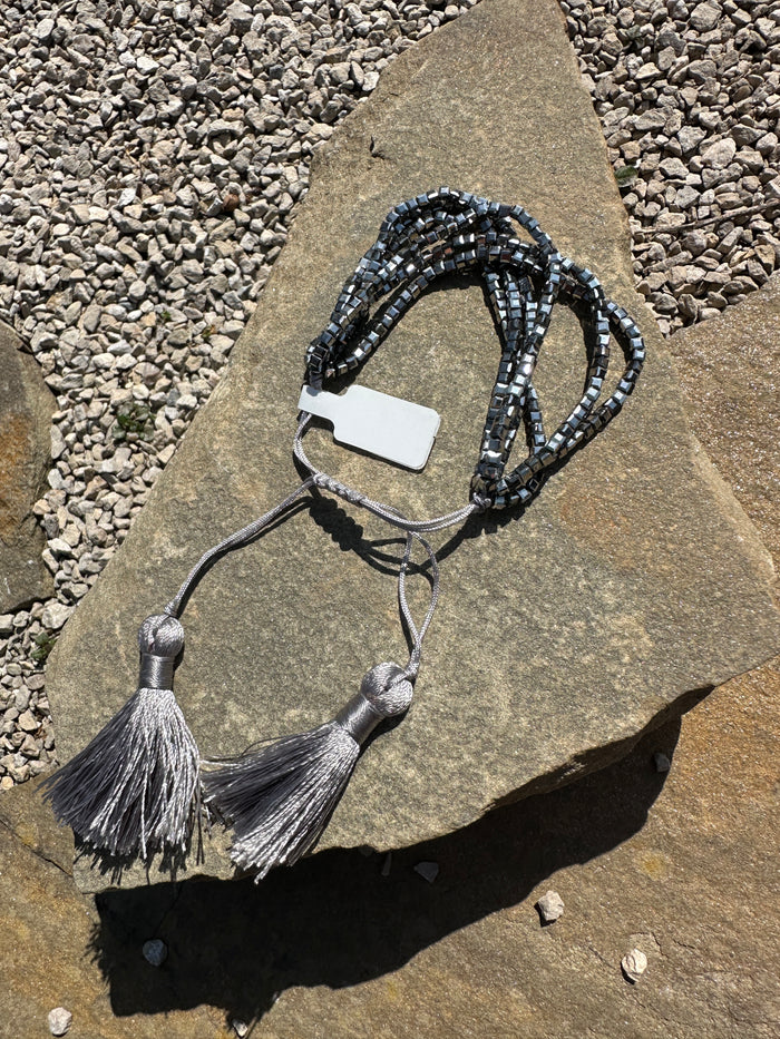Tassel Cinch Beaded Bracelet - Silver