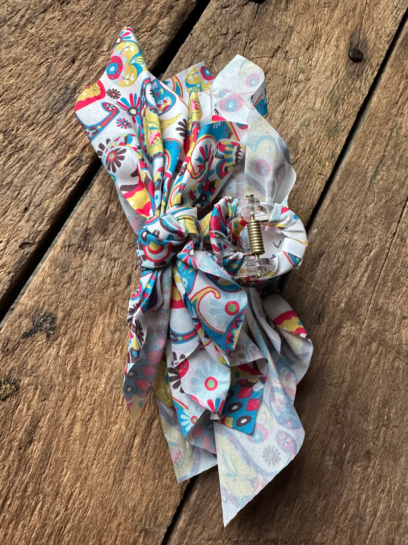 Bandana Hair Claw - White Multi