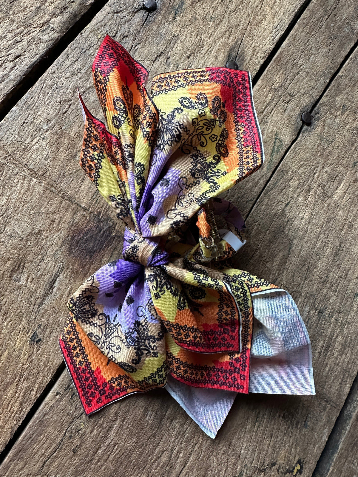 Bandana Hair Claw - Purple Red  Yellow Dye Effect