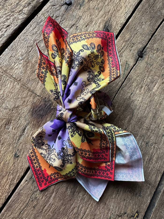 Bandana Hair Claw - Purple Red  Yellow Dye Effect