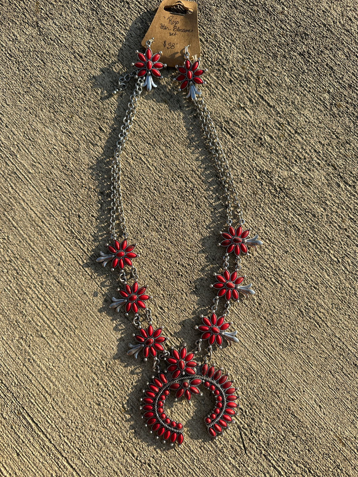 Squash Blossom Rojo Statement Necklace + Earring Set