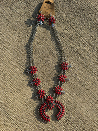 Squash Blossom Rojo Statement Necklace + Earring Set