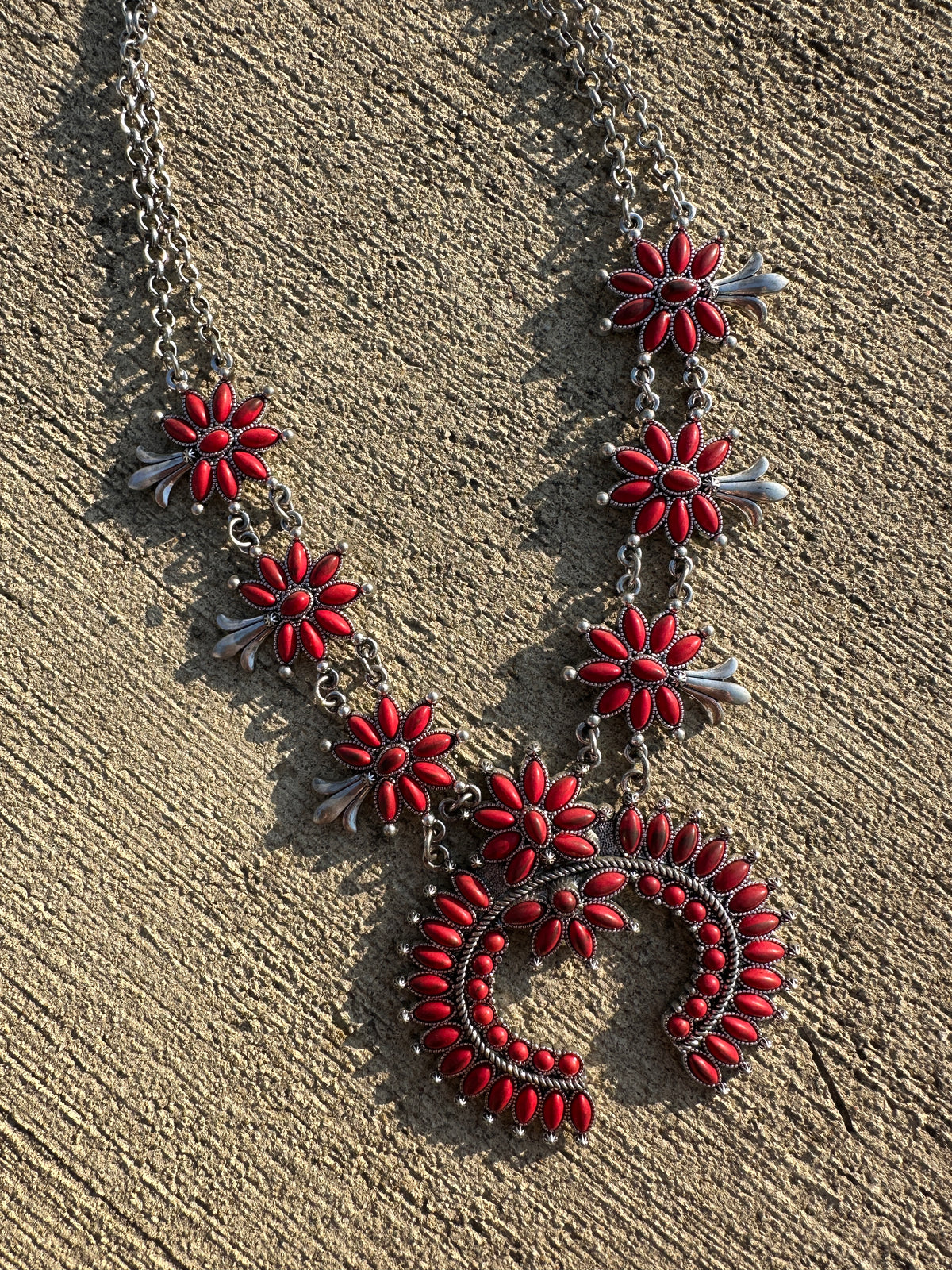 Squash Blossom Rojo Statement Necklace + Earring Set