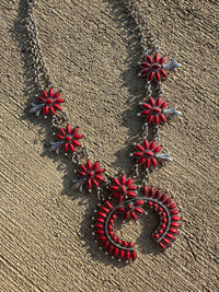 Squash Blossom Rojo Statement Necklace + Earring Set