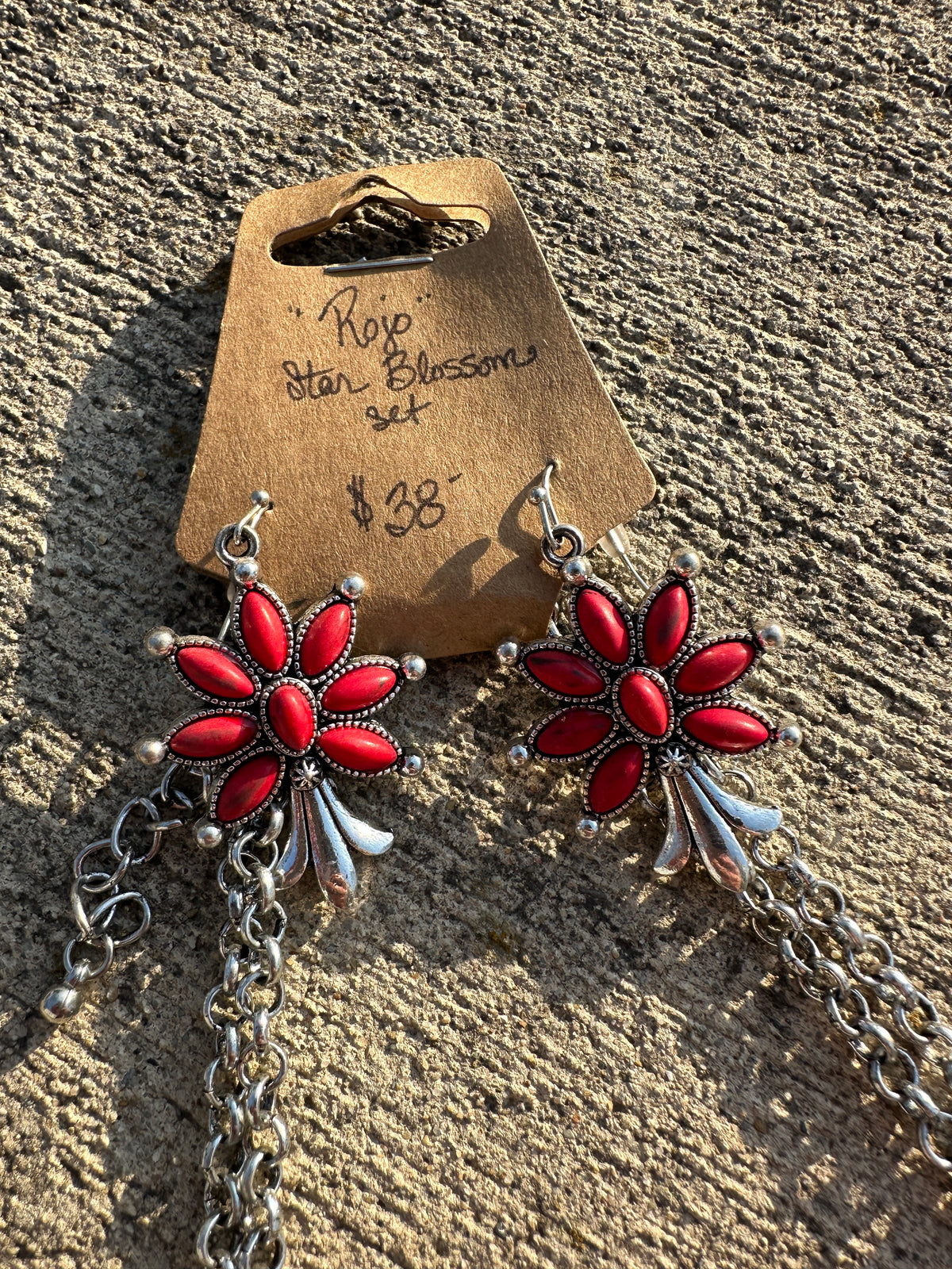 Squash Blossom Rojo Statement Necklace + Earring Set