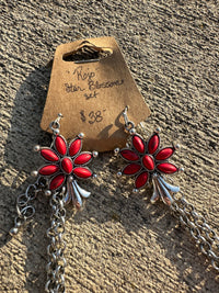 Squash Blossom Rojo Statement Necklace + Earring Set