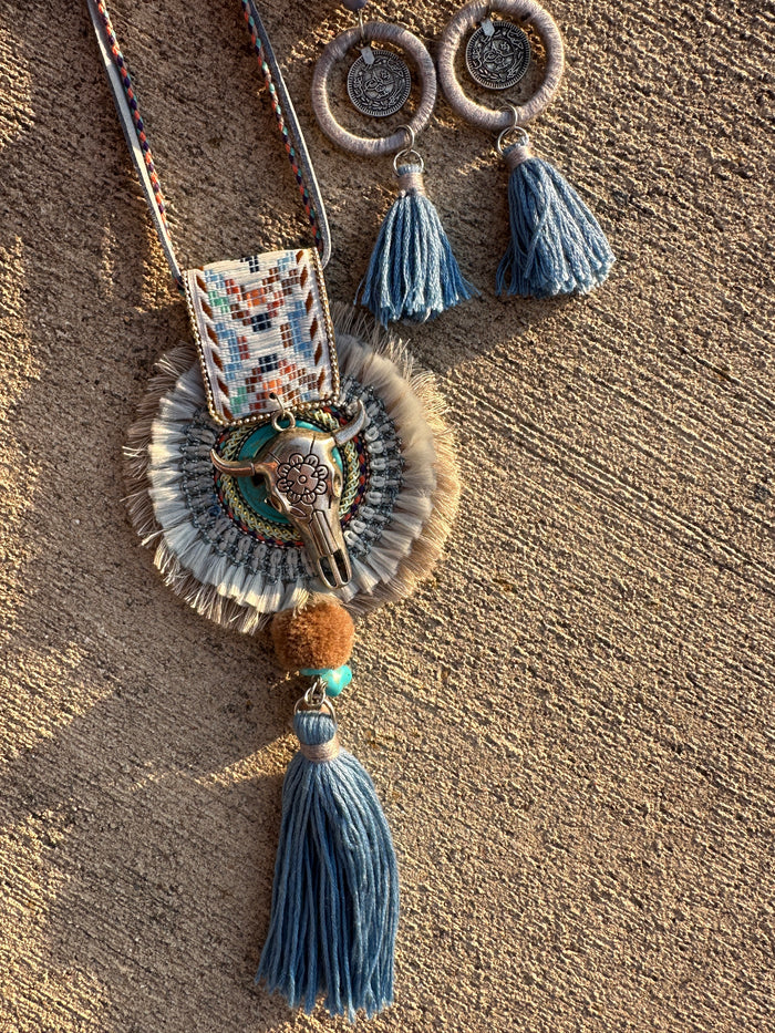 Rodeo Statement Fringed Tassel Necklace + Earring Set
