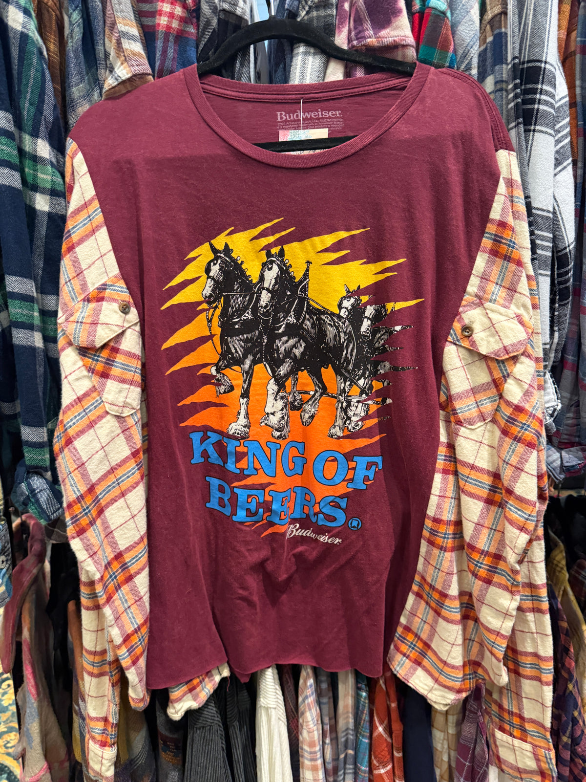 King of Beer T-Shirt Flannel - cream plaid