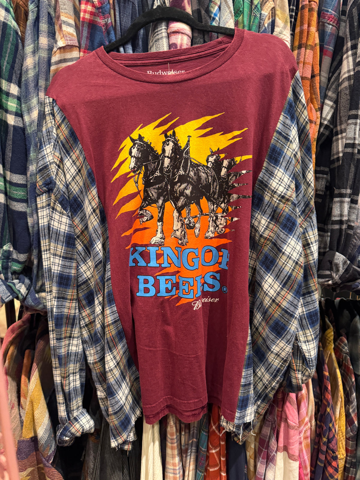 King of Beer T-Shirt Flannel - navy plaid