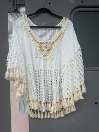 White Seashell Coastal Wave Tassel Top