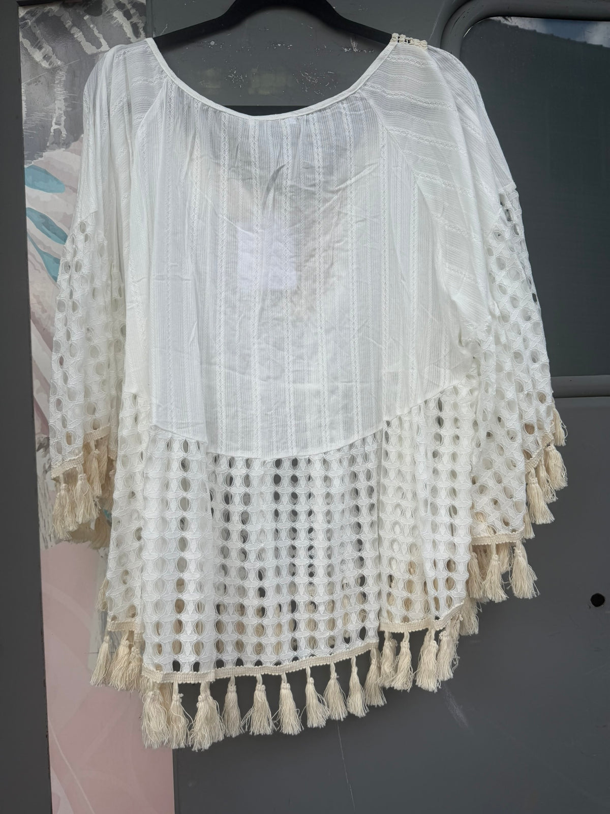 White Seashell Coastal Wave Tassel Top