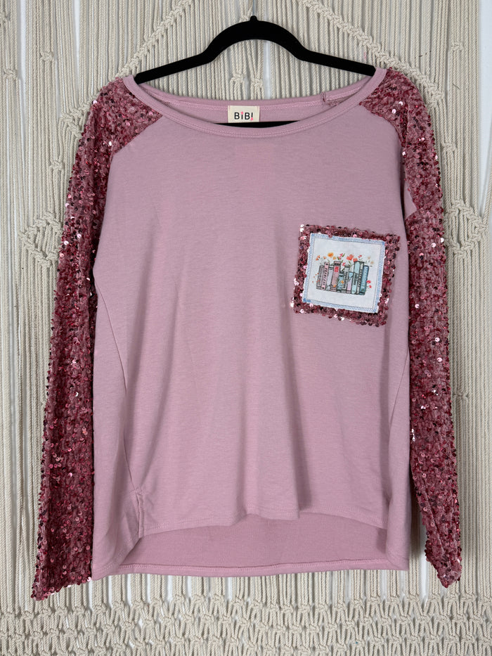 Books Raglan Sleeve Sequin Sweatshirt
