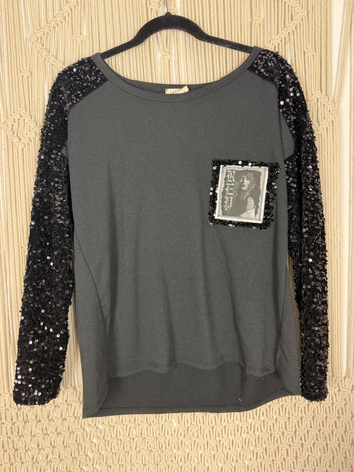 Edgy Raglan Sleeve Sequin Sweatshirt