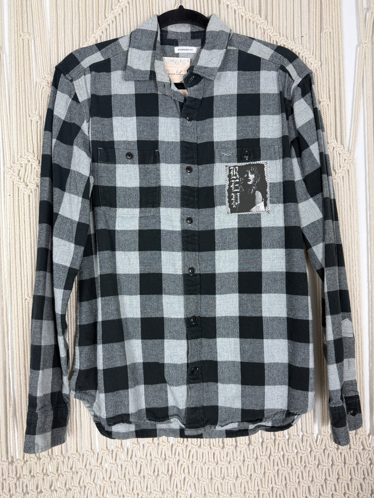 Edgy Black + Gray Plaid Flannel - Med