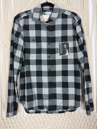 Edgy Black + Gray Plaid Flannel - Med