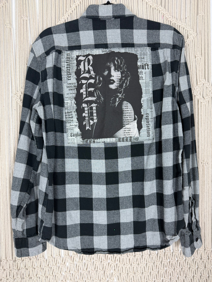 Edgy Black + Gray Plaid Flannel - Med
