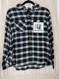 Edgy Black + White Plaid Flannel - Med