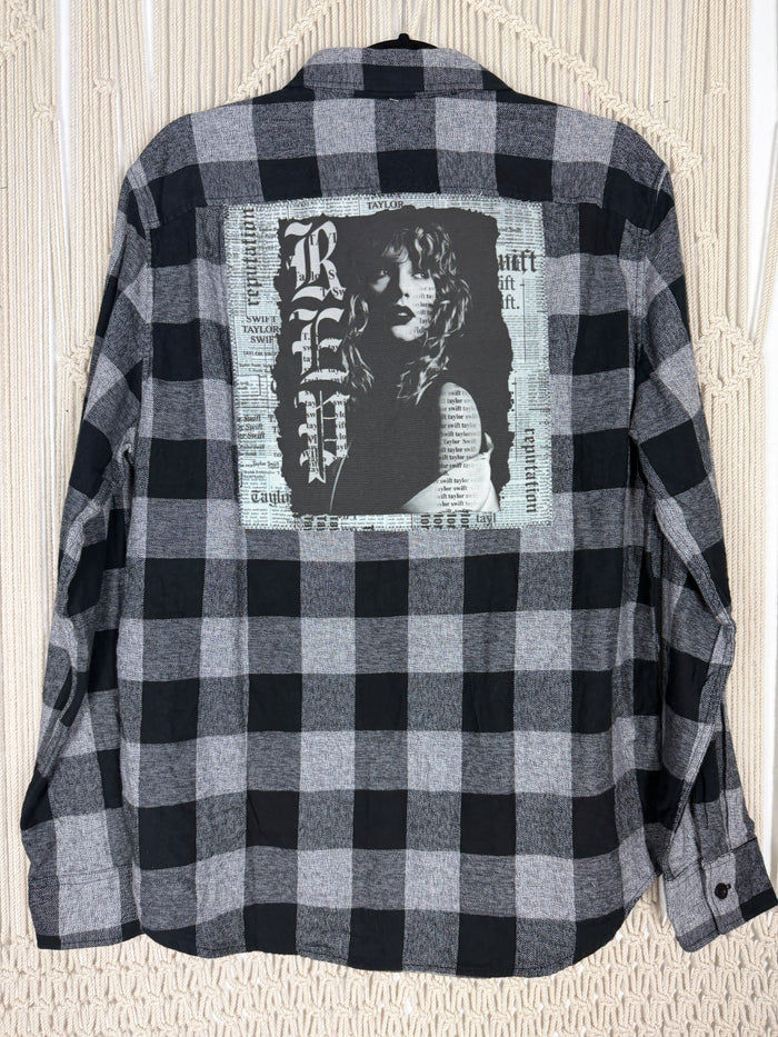 Edgy Black + Gray Plaid Flannel - Large