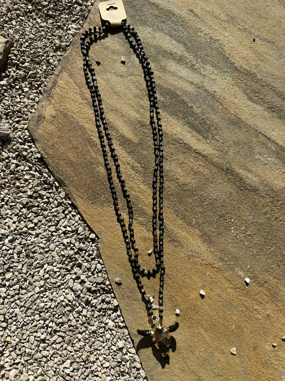 Western Cow Skull Simple Beaded Necklace