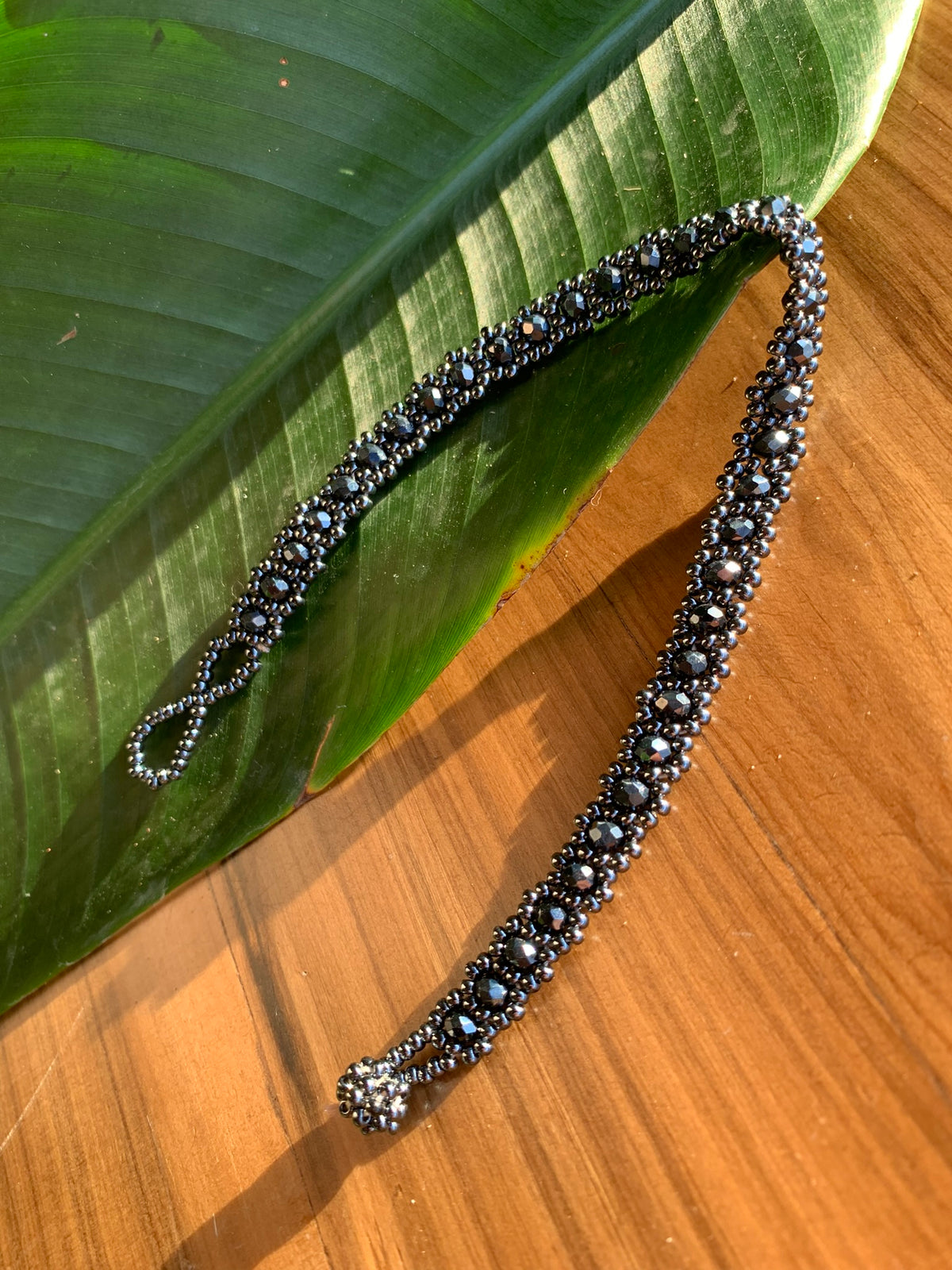 Daisy Boho Beaded Bracelet - Midnight Metallic Blue