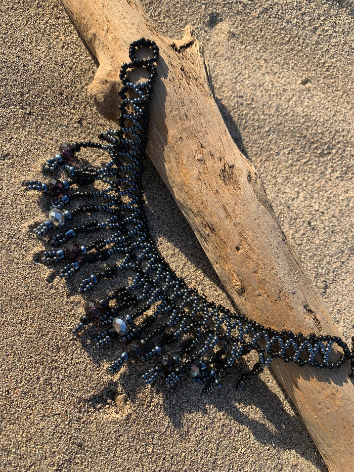 Bohemia Beaded Anklet  - Midnight Metallic Blue