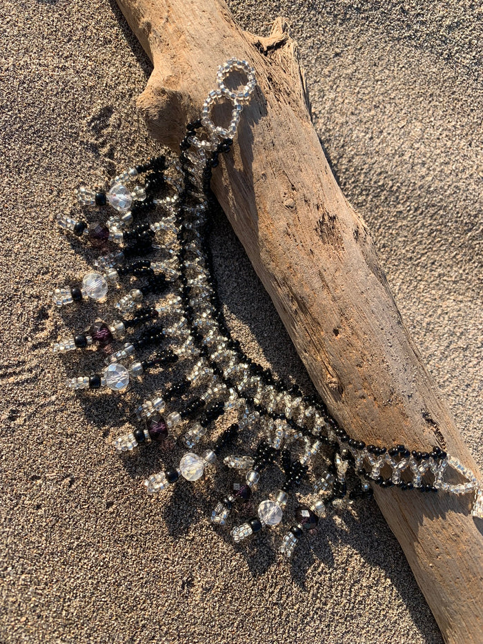Bohemia Beaded Anklet  - Black + White