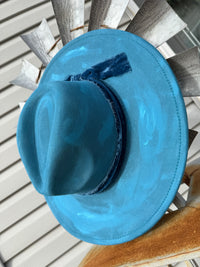 Painterly Blue Artisan Embellished Flat Brim Hat