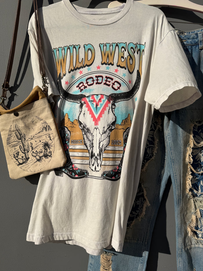Wild West Rodeo Cow Skull Western Tee
