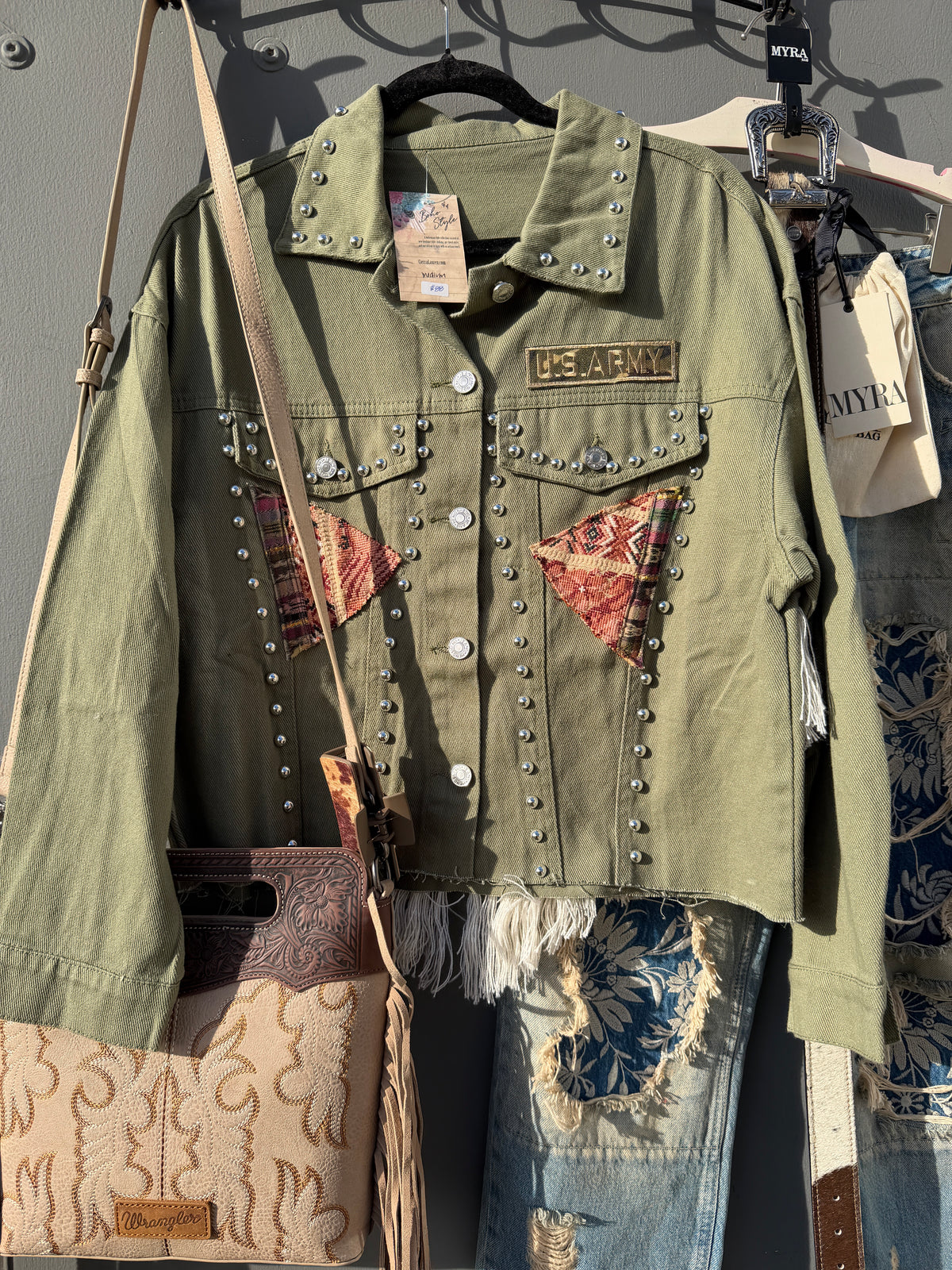 Macrame Studded Olive Jacket