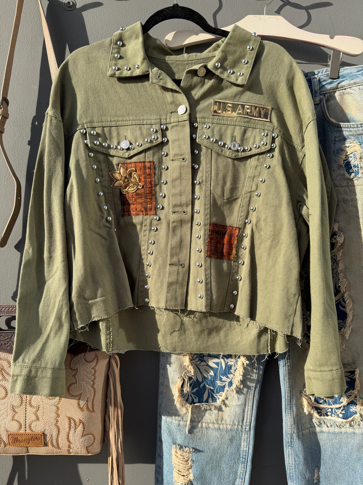 Beaded Studded Olive Jacket