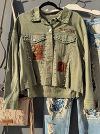 Beaded Studded Olive Jacket