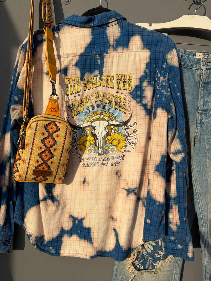 Find Someone Who Grows Flowers in the Darkest Parts of You Distressed Plaid Shirt