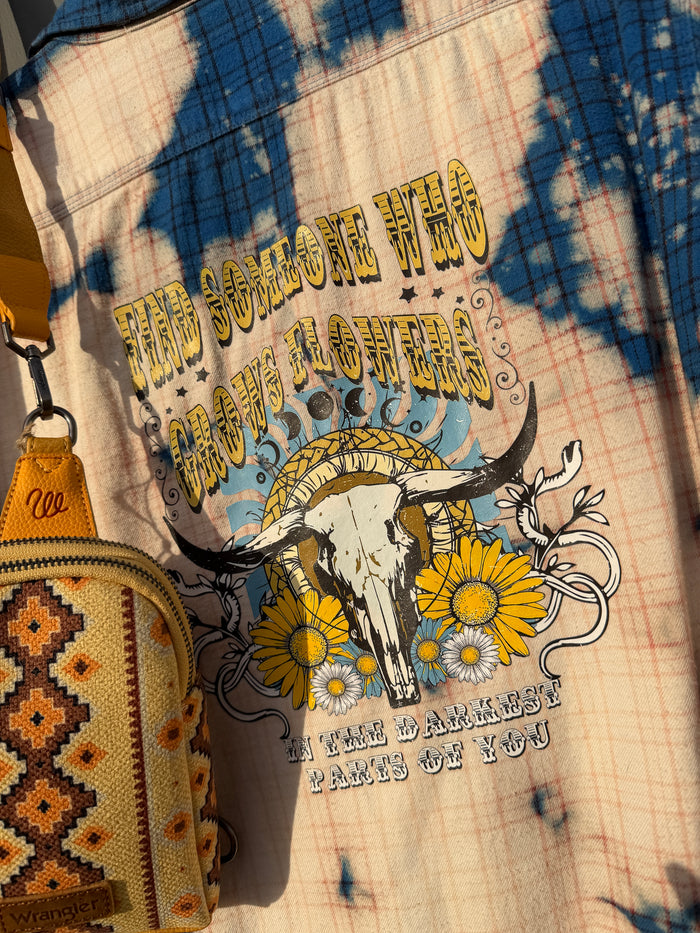 Find Someone Who Grows Flowers in the Darkest Parts of You Distressed Plaid Shirt