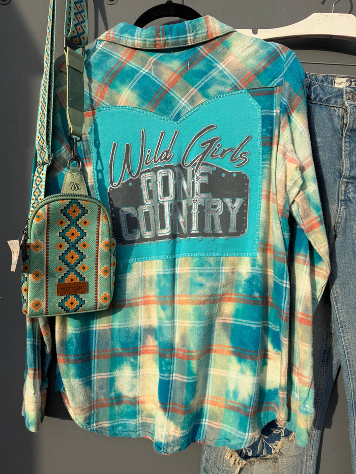 Wild Girls Gone Country Distressed Flannel Shirt